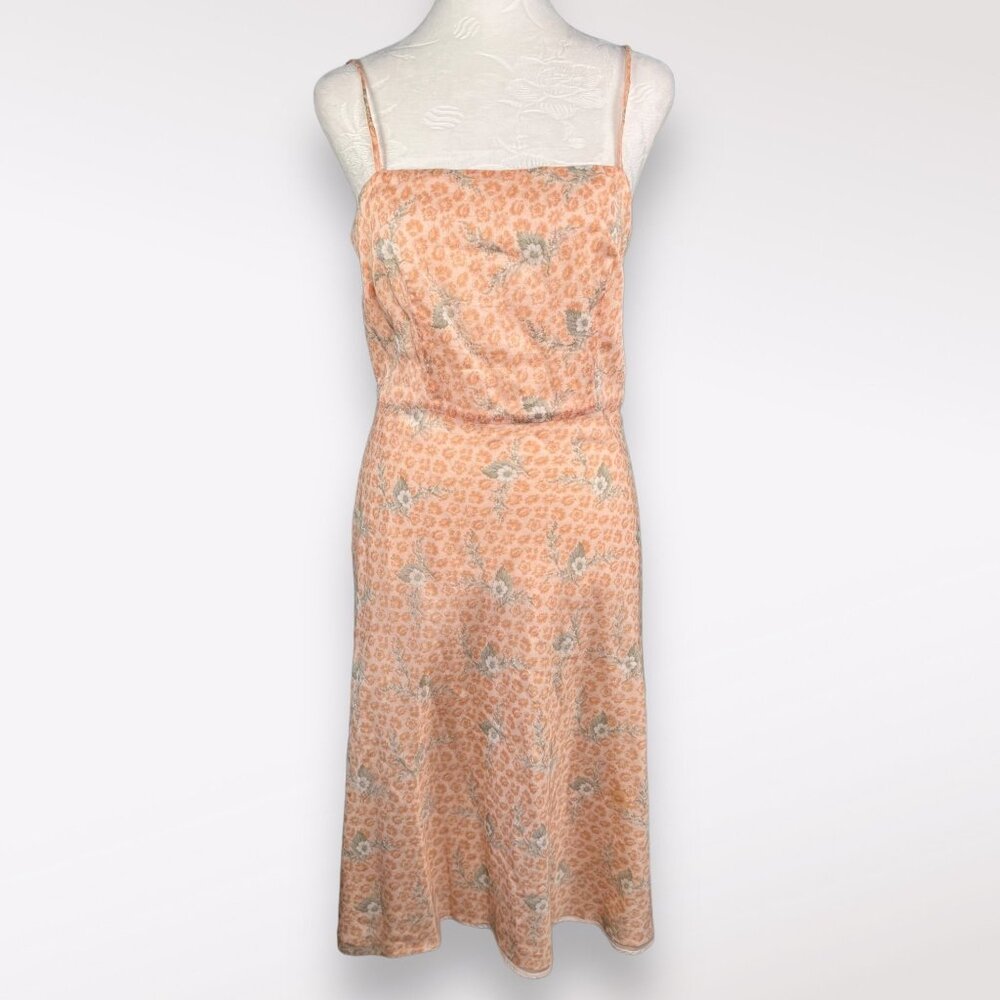 J.Crew Slip Dress Midi Spaghetti Straps Orange Floral Cotton Size 6